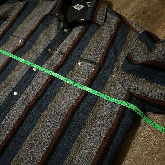 Vintage Shirt Jacket Mens XL Gray Striped Quilted Lined Shacket Wool Blend Snaps - Picture 9 of 10